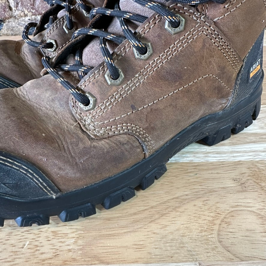 Ariat Treadfast 6” Waterproof Steel Toe Work Boots Mens Size 8.5 D Brown Lace Up