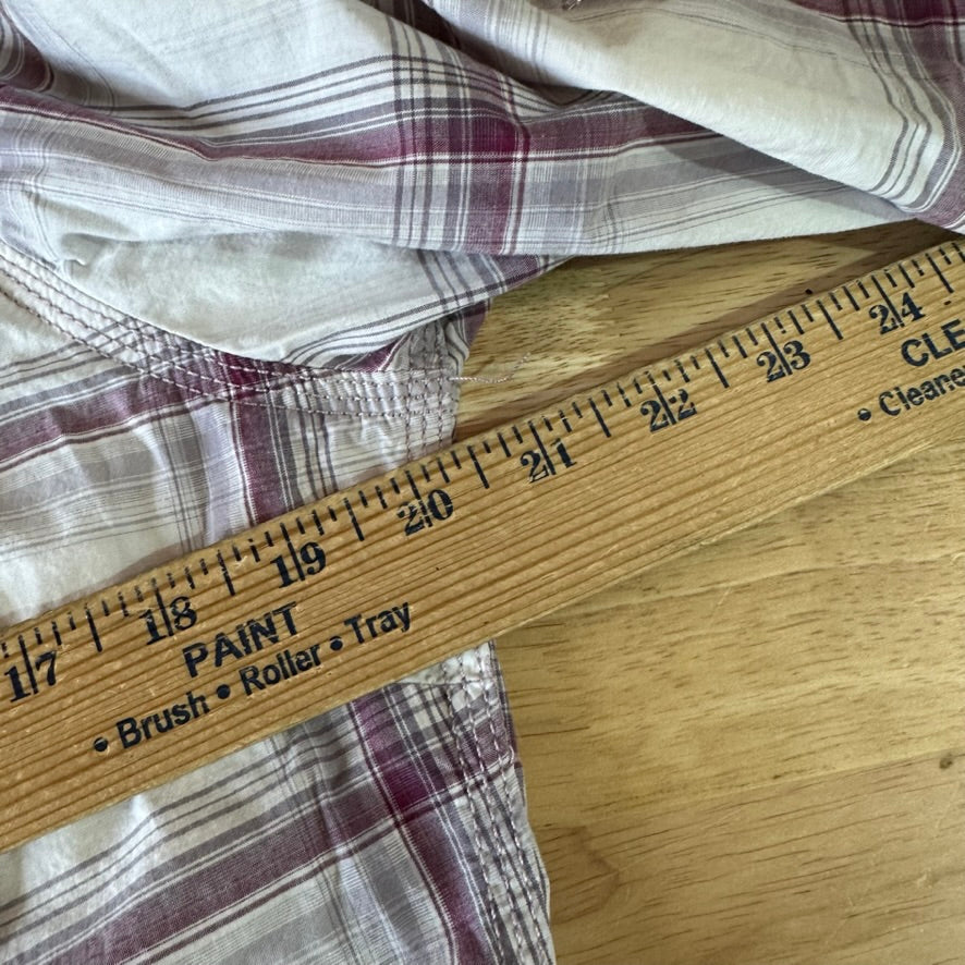 Carhartt Womens Medium Button Shirt 3/4 Sleeve Button Up Workwear White plaid