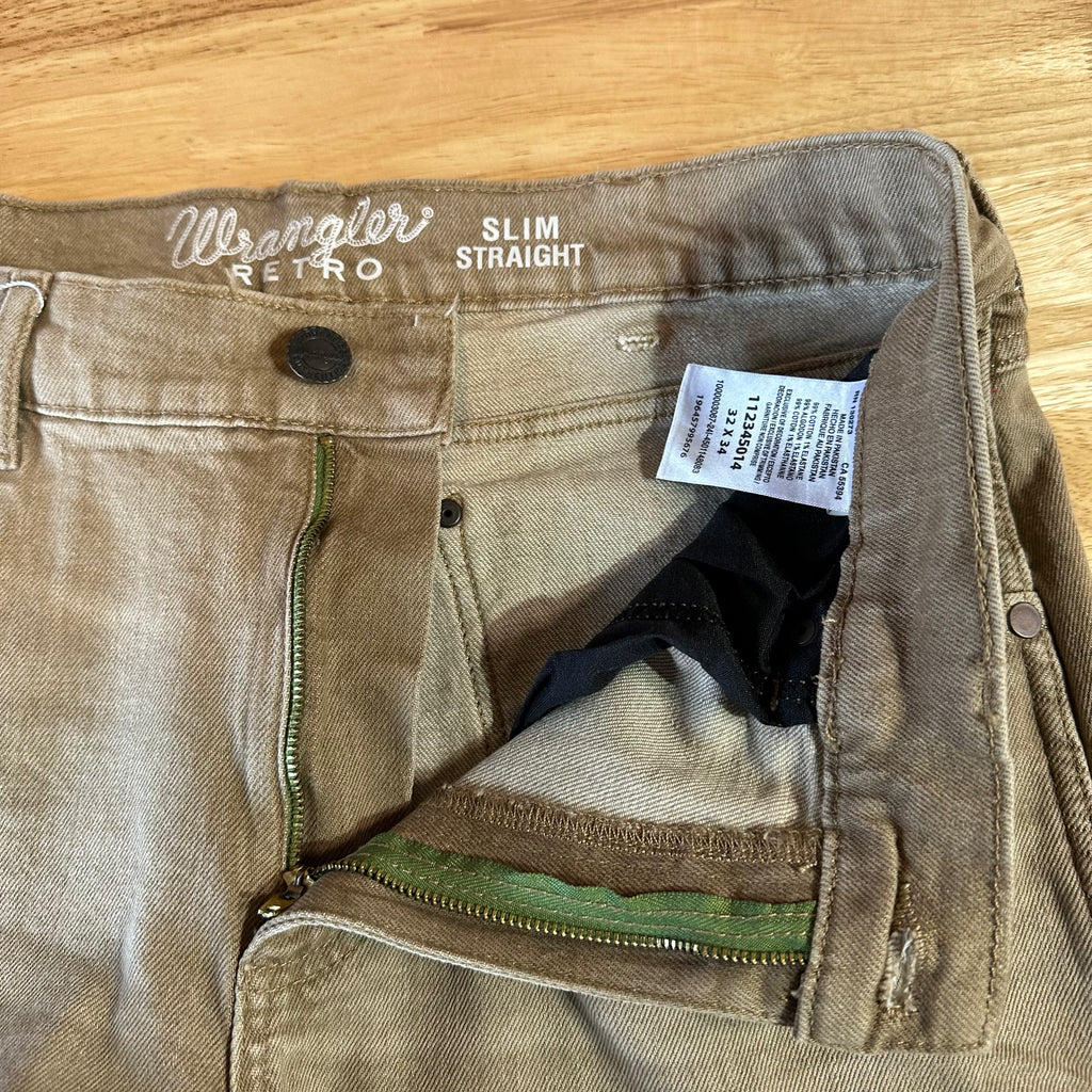 Wrangler Slim Straight Mens 32x34 Tan Jeans