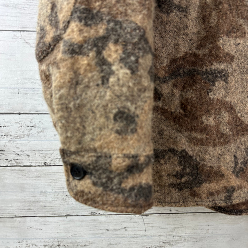 Vintage Sleeping Indian Designs Wool Camo Zip Up Jacket Made In USA Sz 2XL