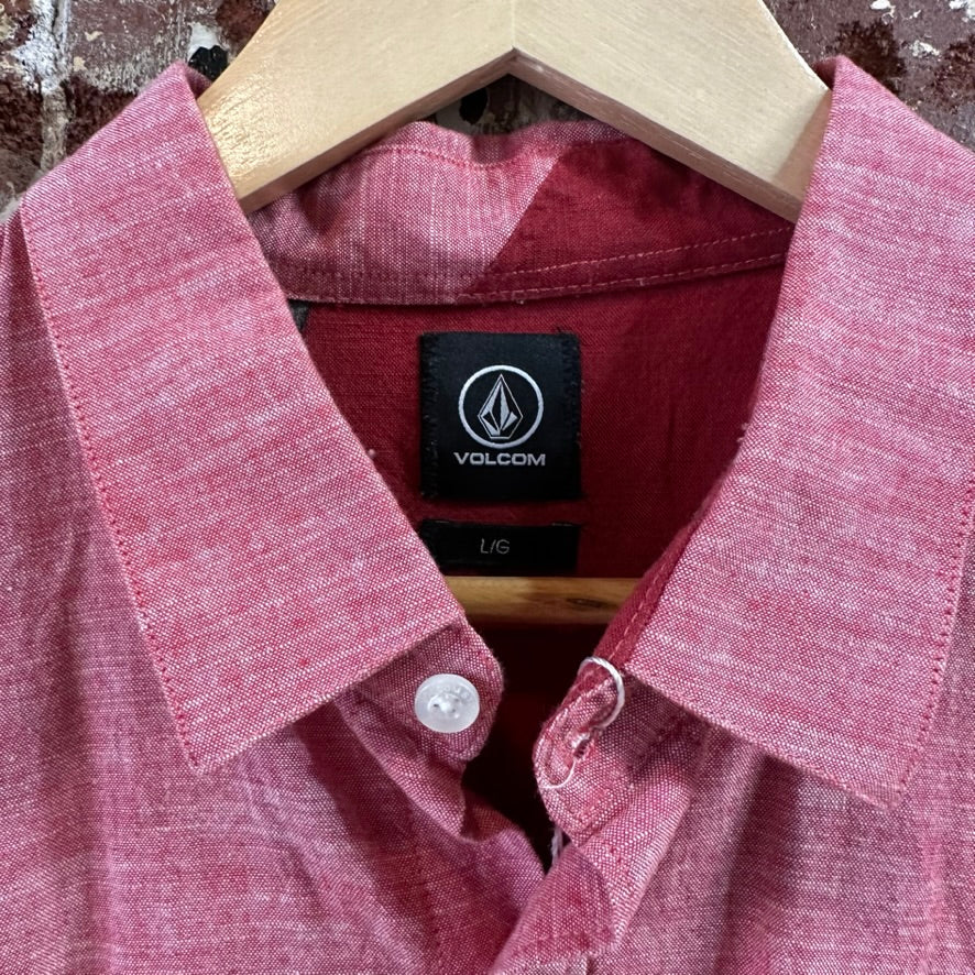Volcom Short Sleeve Button Up Shirt Red Mens Large Beach Casual