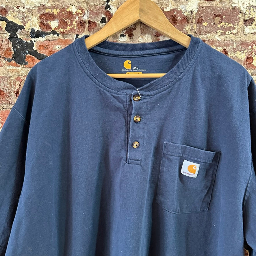 Carhartt Mens 2XL Original Fit Short Sleeve Pocket Henley T-Shirt K84 NVY
