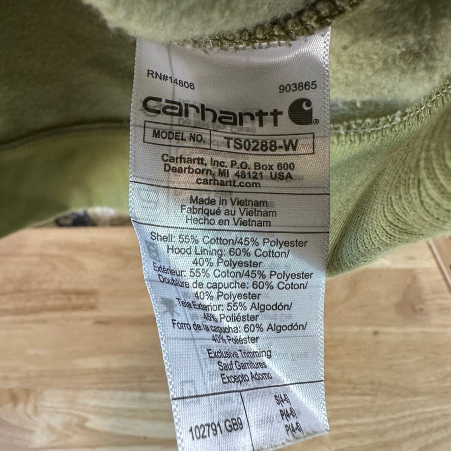 Carhartt Womens Small Green Hoodie Casual Sleeve Spellout midweight
