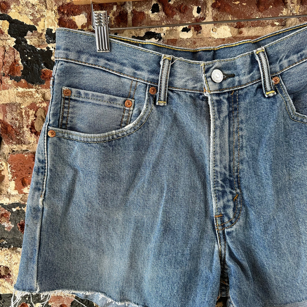 Levi's Cut Off Denim Blue High Rise Jean Shorts Womens 33 - 34x3"