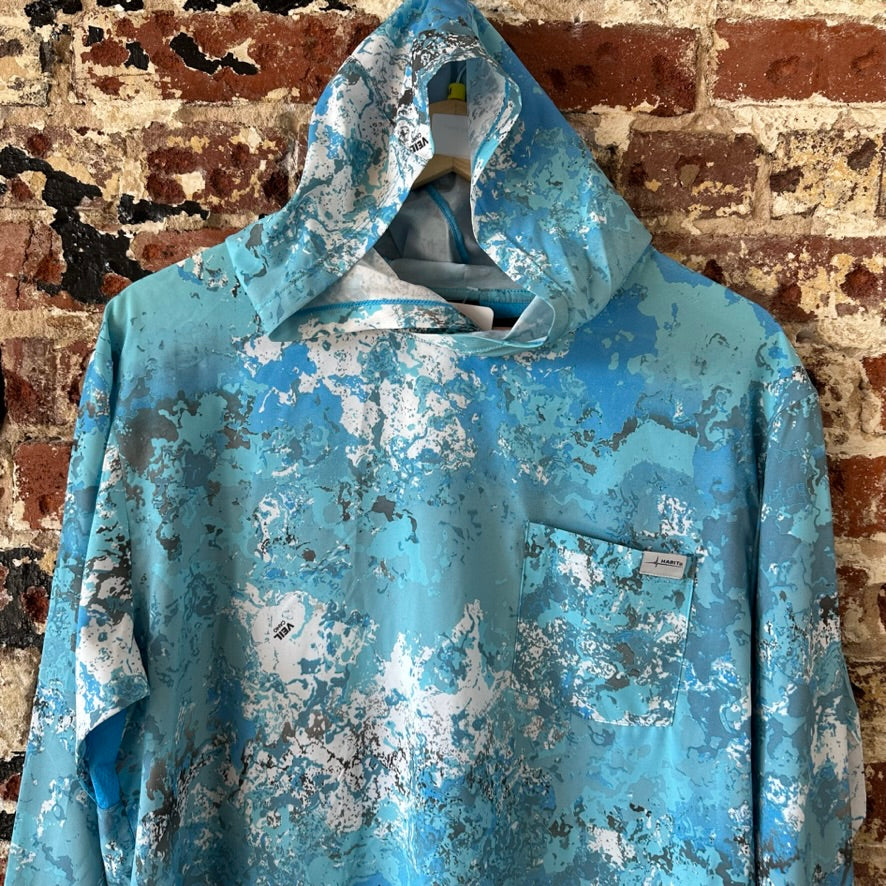 Habit Shirt Mens Medium Solar Factor Long Sleeve Hooded Sun Fishing Sailing Blue
