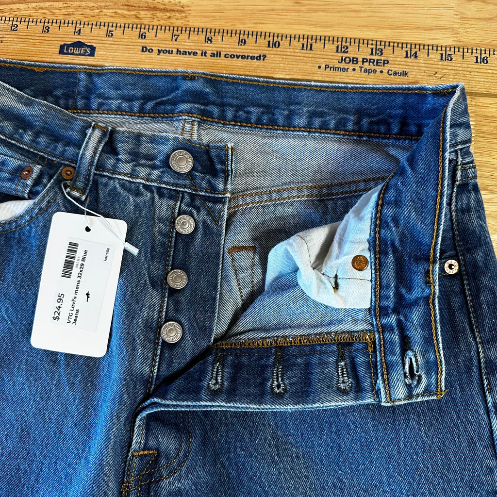 Levis 501 Jeans Mens 32x29 Straight Leg Button Fly Blue Denim