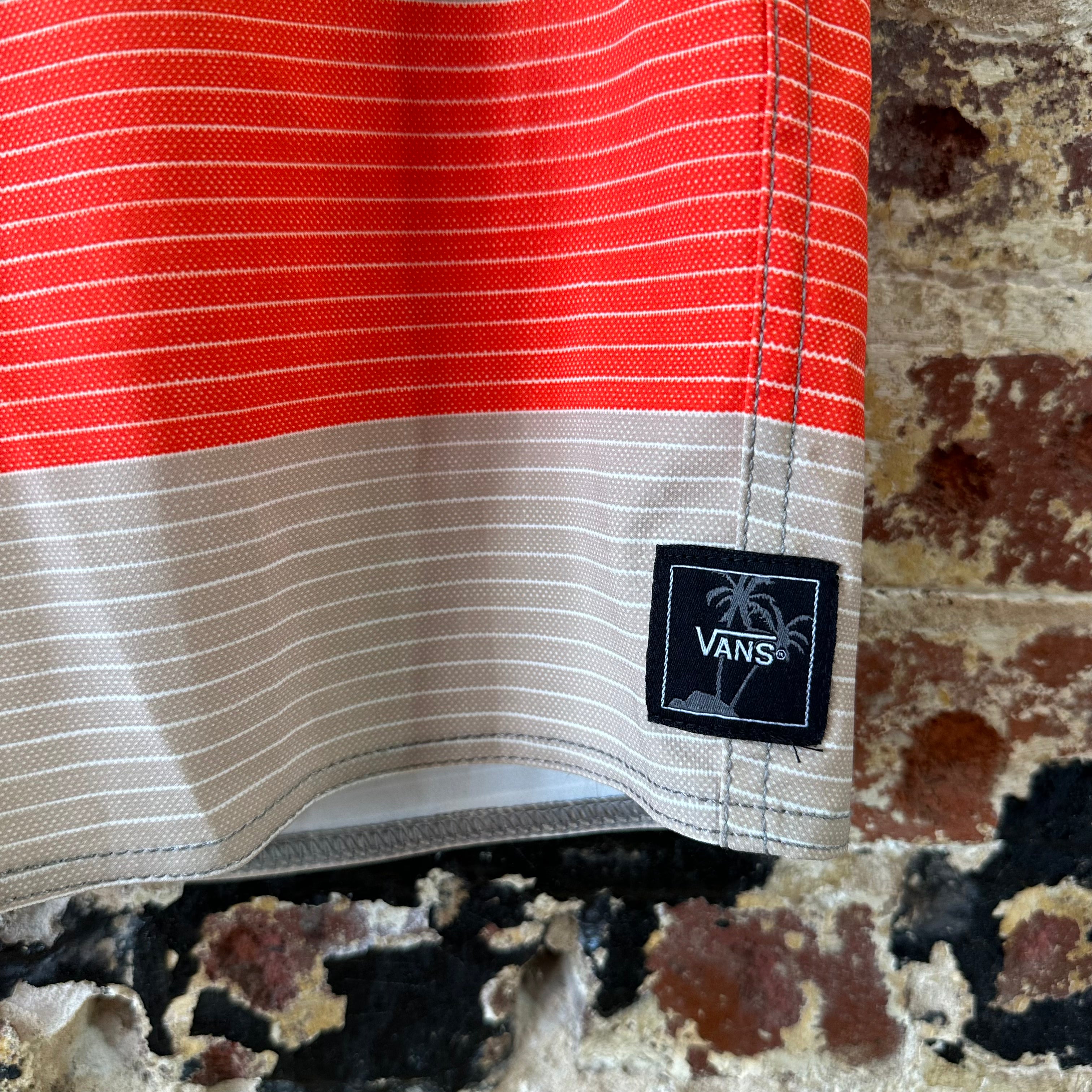 Vans Swim Trunks Board Shorts Size 34 Red Blue Striped Beach Lake 9" inseam