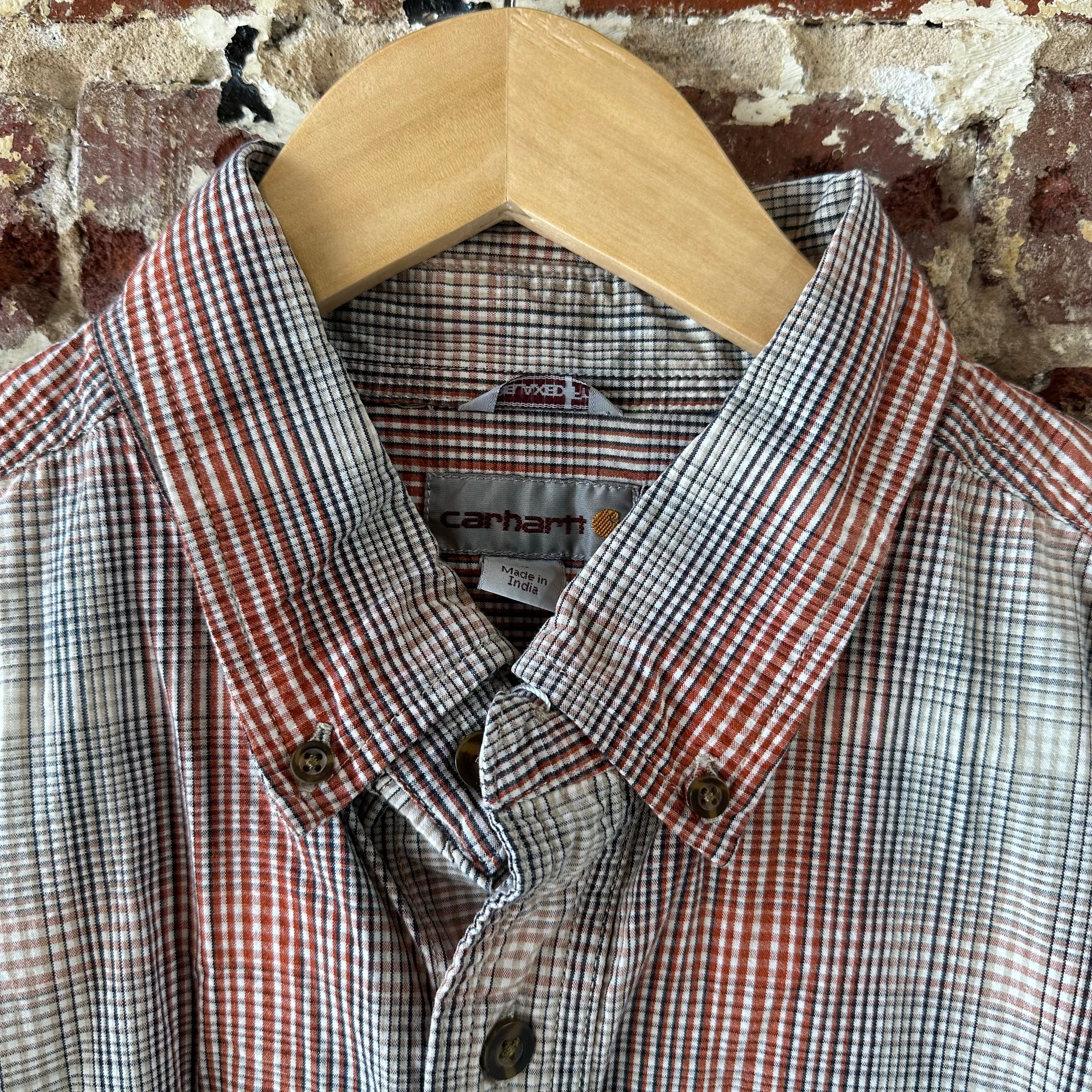 Carhartt shirt button up Short Sleeve Work Shirt Red Plaid Casual Mens Large