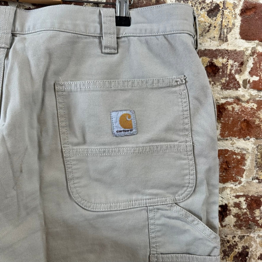 Carhartt Canvas Work Shorts Mens 38 Rugged Flex Utility Tan Beige