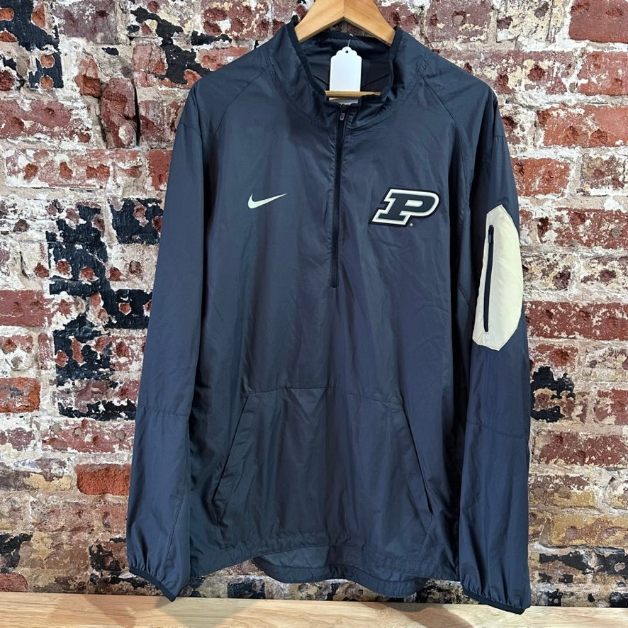 Nike Purdue Black 1/4 Pullover Windbreaker Gray Dri Fit Long Sleeve Mens 2XL XXL