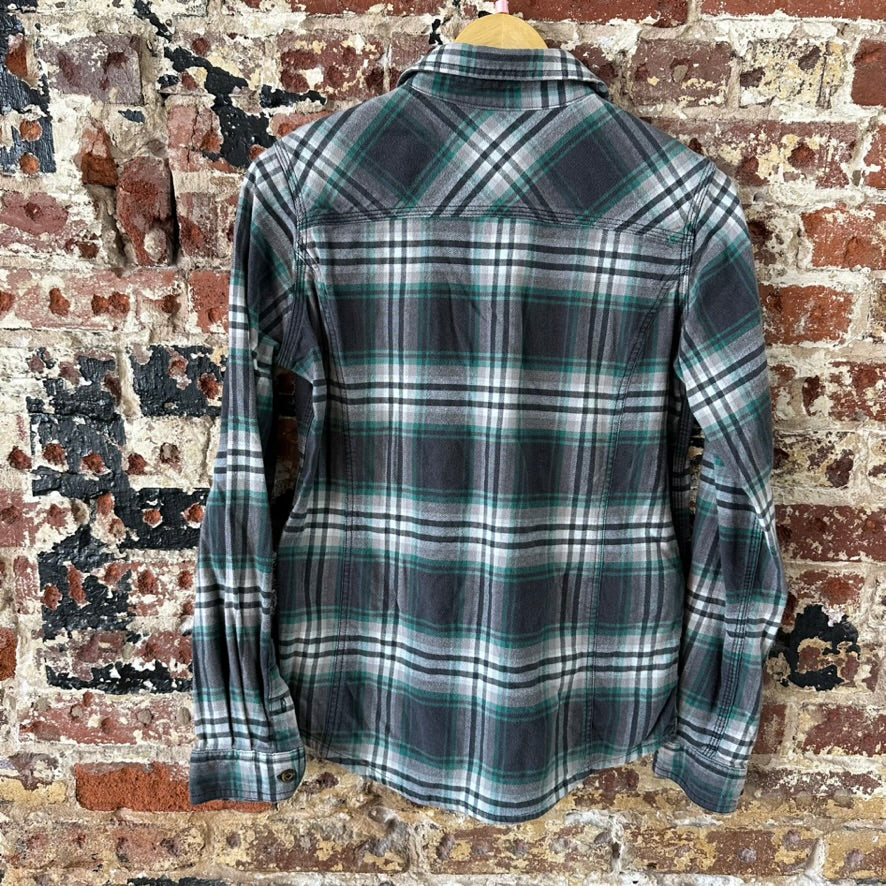 Carhartt Womens Small Button Up Flannel Shirt Gray Green Plaid long sleeve