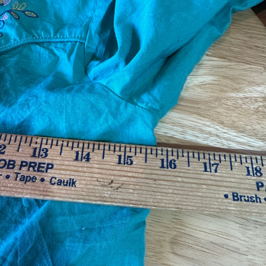 Wrangler Girls Shirt Size Large Western Pearl Snap Long Sleeve Teal