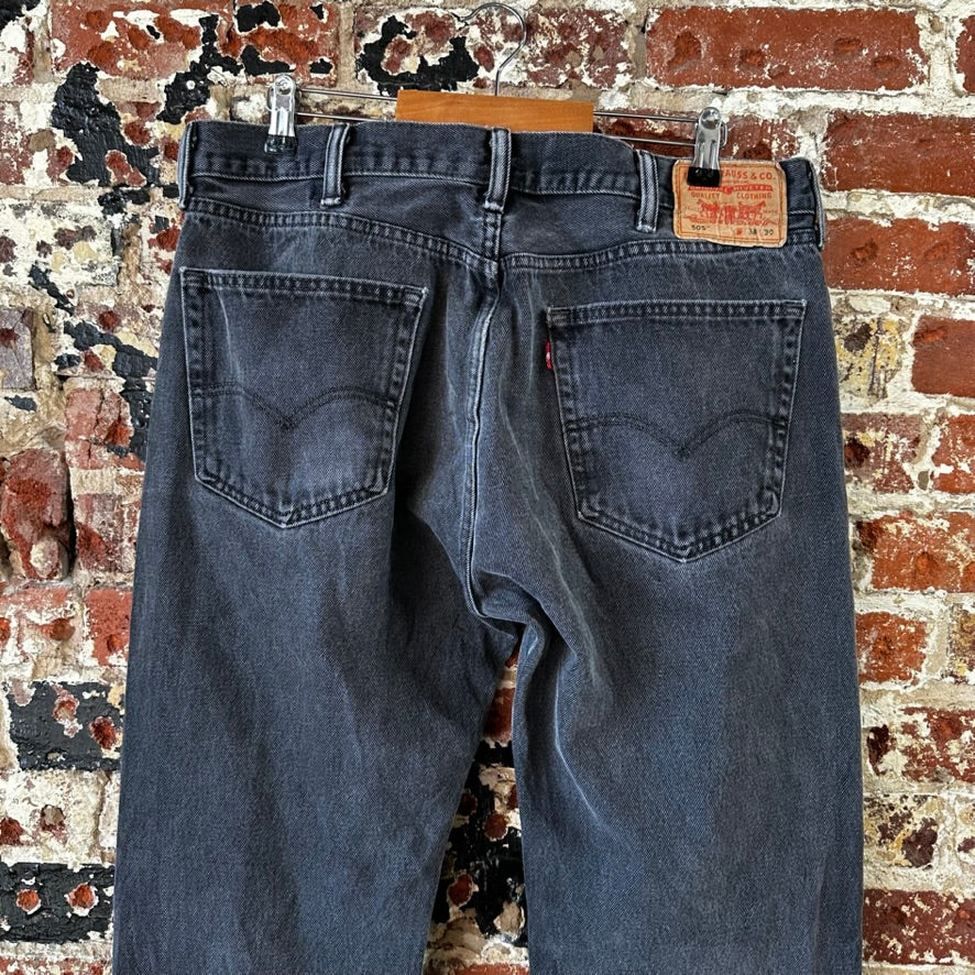 Levis 505 Jeans Mens 38x30 Regular Zip fly Faded Black denim Levi's