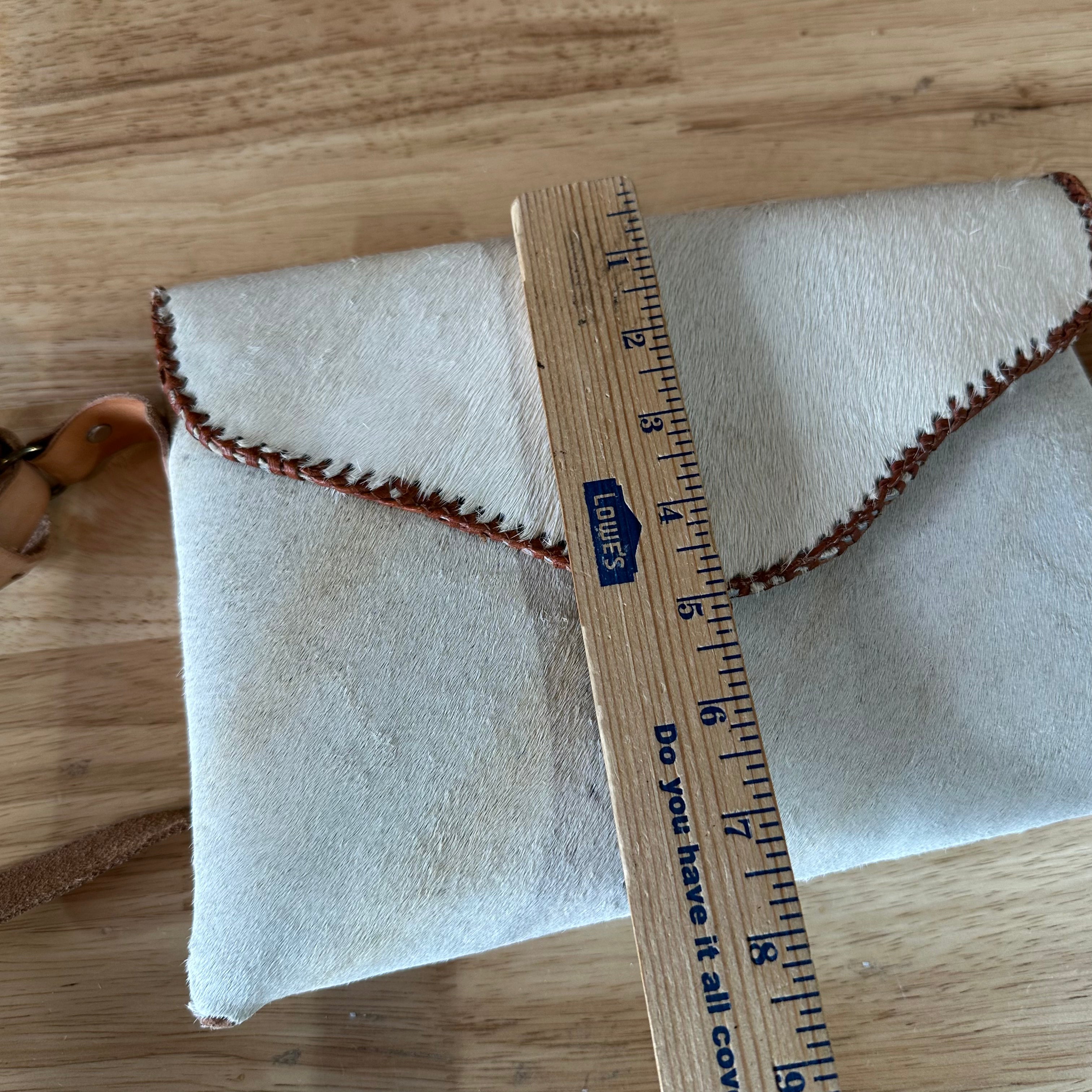 Vintage Western Cowhide Crossbody Bag Leather Handbag White 10"x8.5"