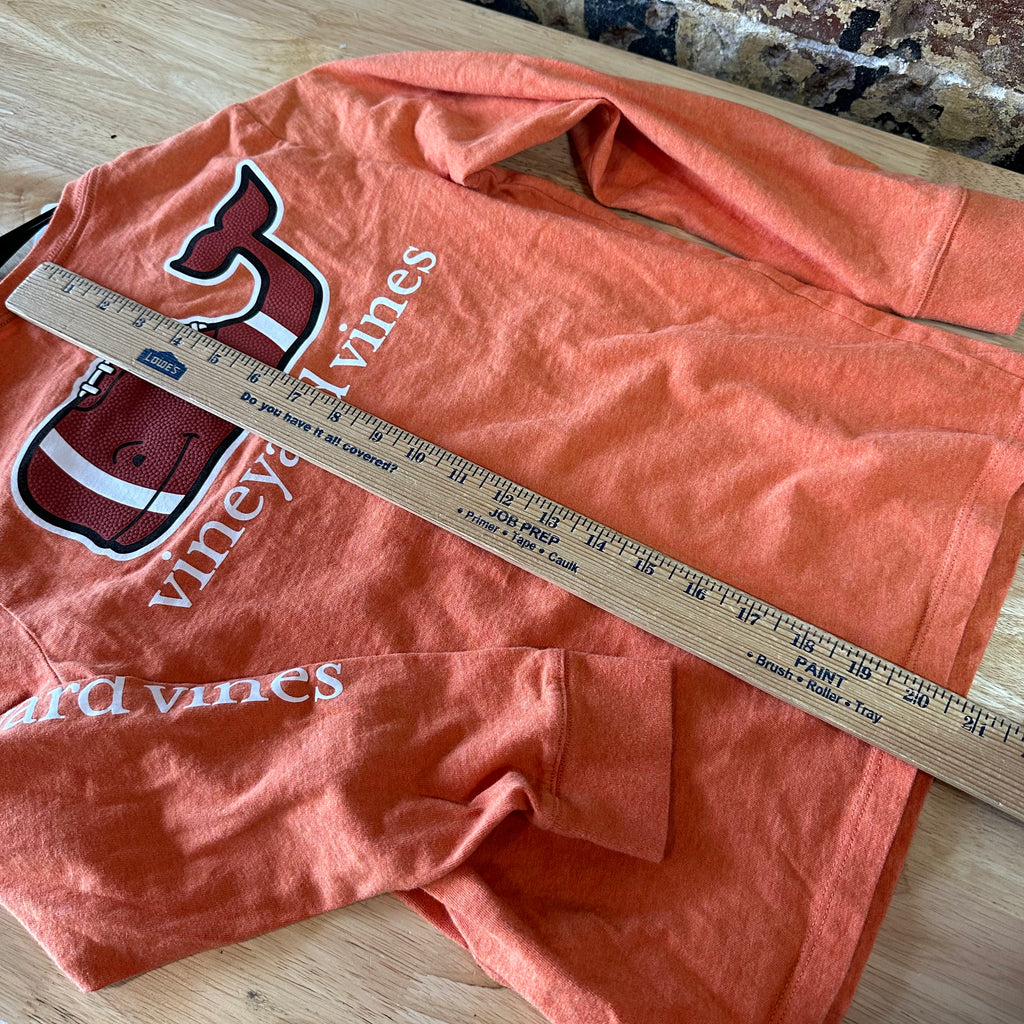 Vineyard Vines Boys Small 8-10 Logo Football Whale Long Sleeve T-shirt Orange