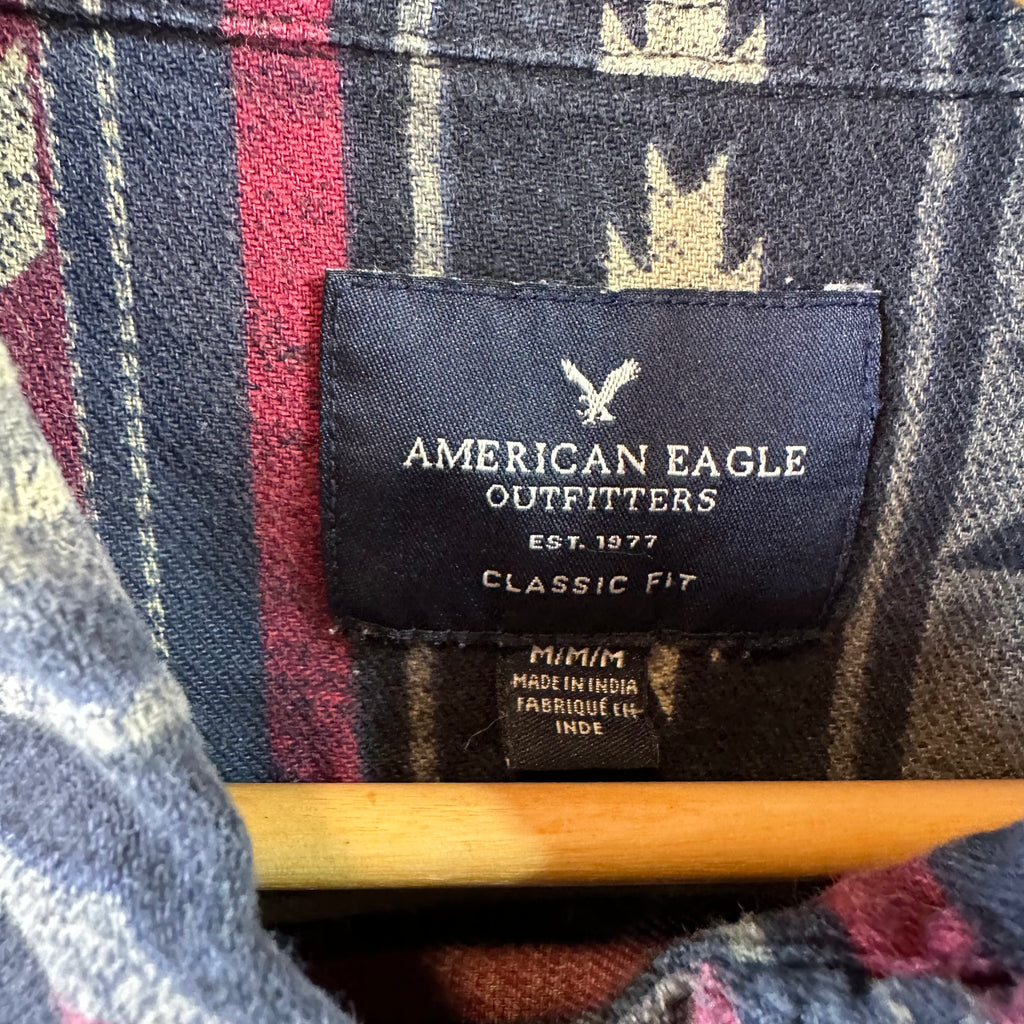 American Eagle AE Aztec Shirt Mens Medium Button Up Western Southwest Blue Red