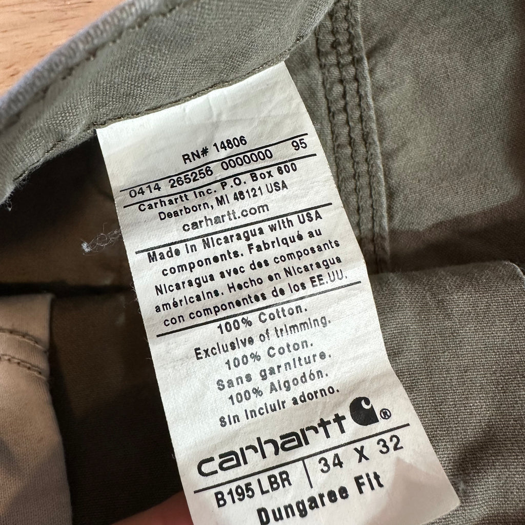 Carhartt Mens 34x32 Light Brown Double Knee Pants