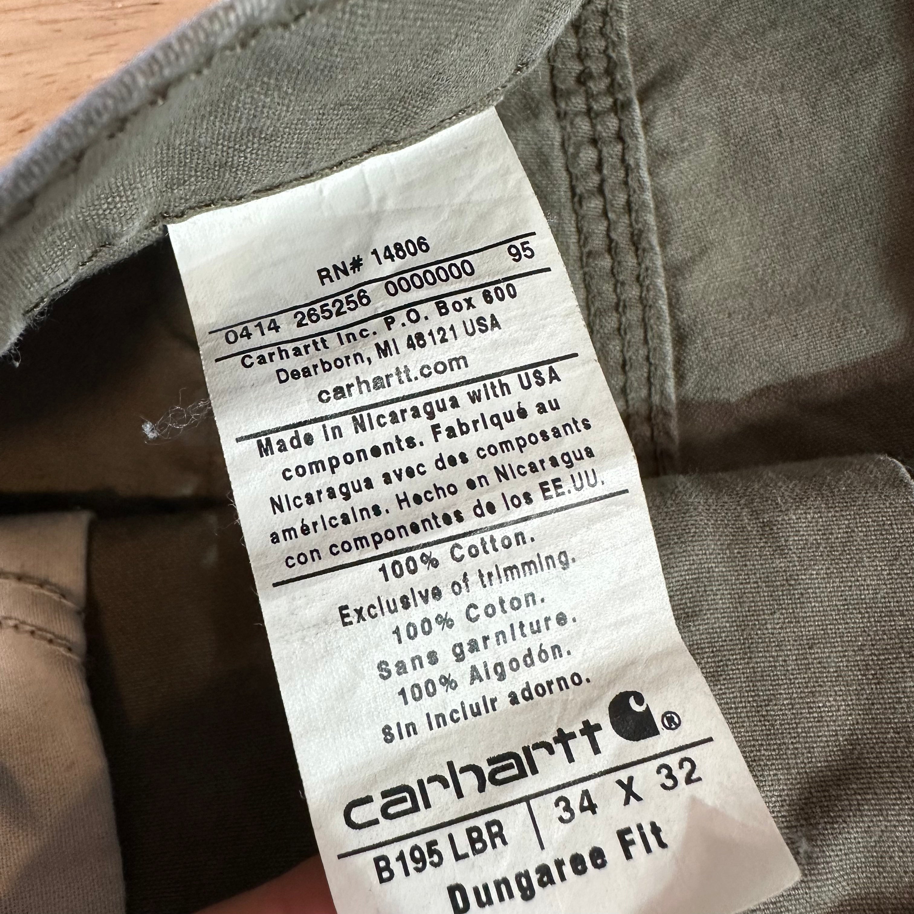 Carhartt Mens 34x32 Light Brown Double Knee Pants