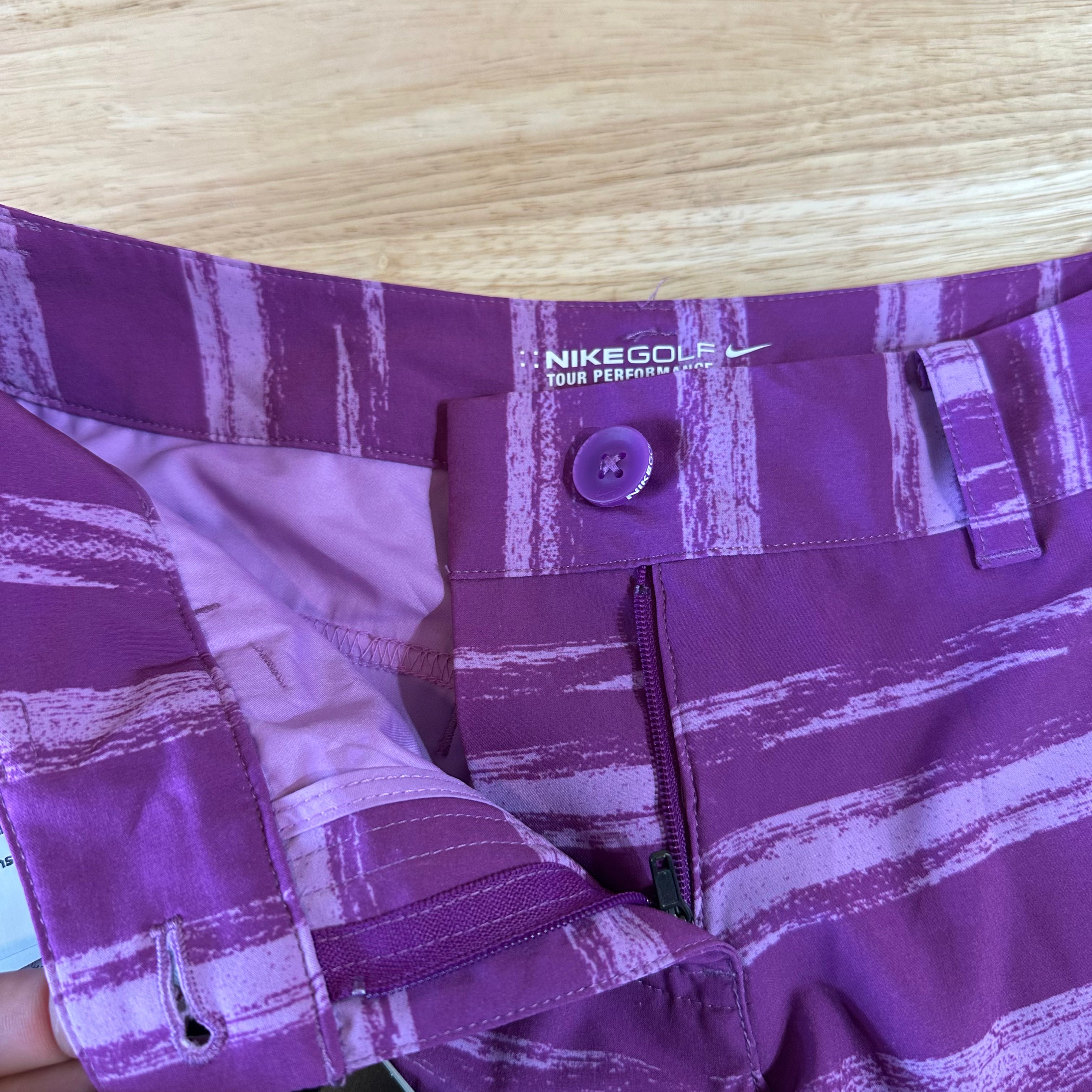 Nike Golf Shorts Purple Striped Tour Performance Womens 4 NEW 28x4"