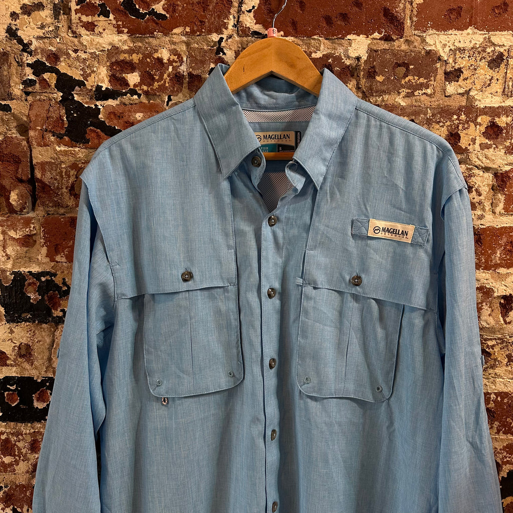 Magellan Shirt Mens Small Long Sleeve Button Down Fish Gear Blue NEW