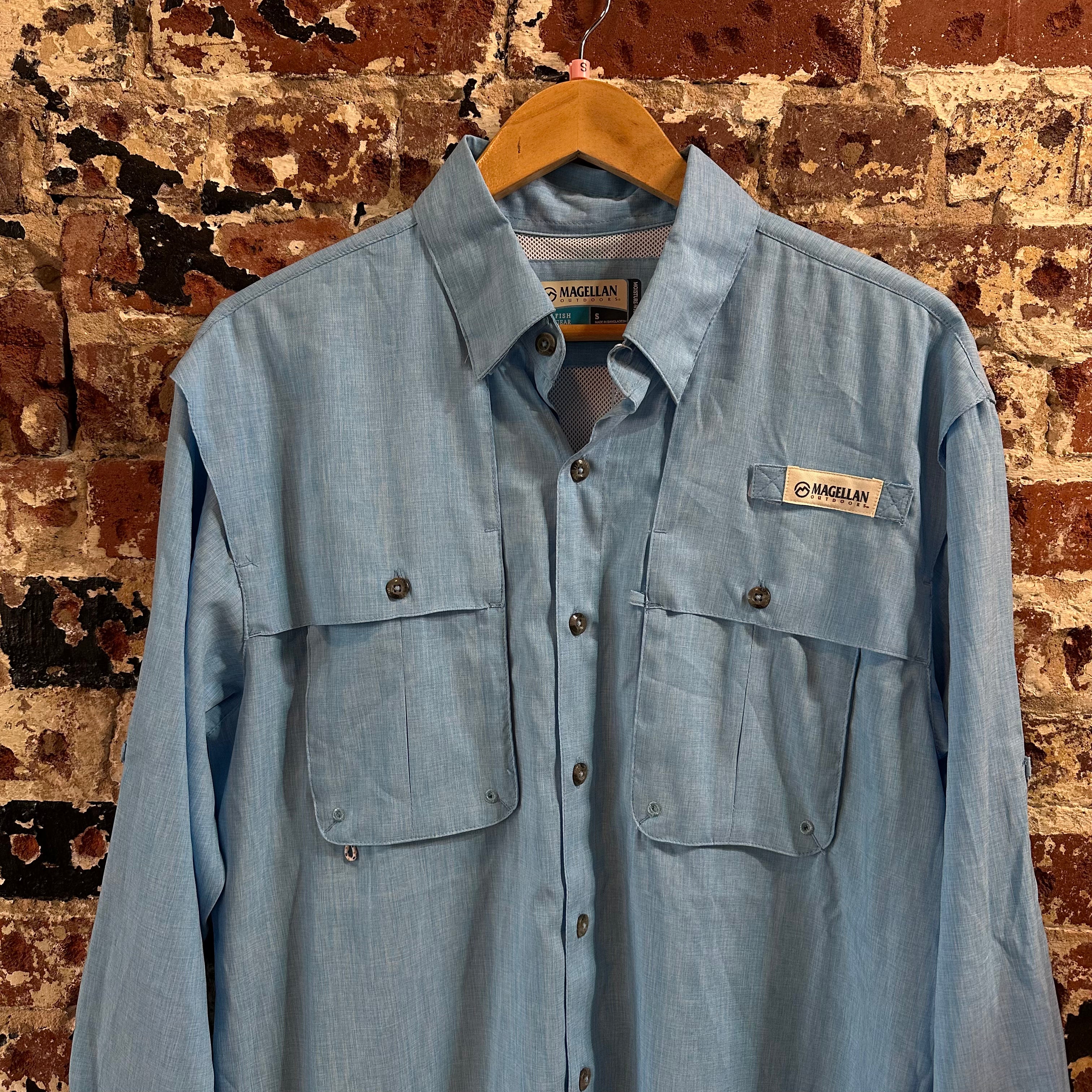 Magellan Shirt Mens Small Long Sleeve Button Down Fish Gear Blue NEW
