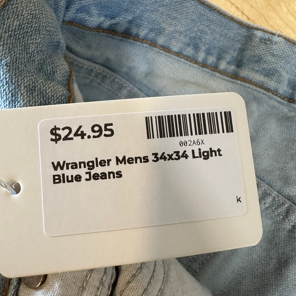 Wrangler Mens 34x34 Light Blue Jeans