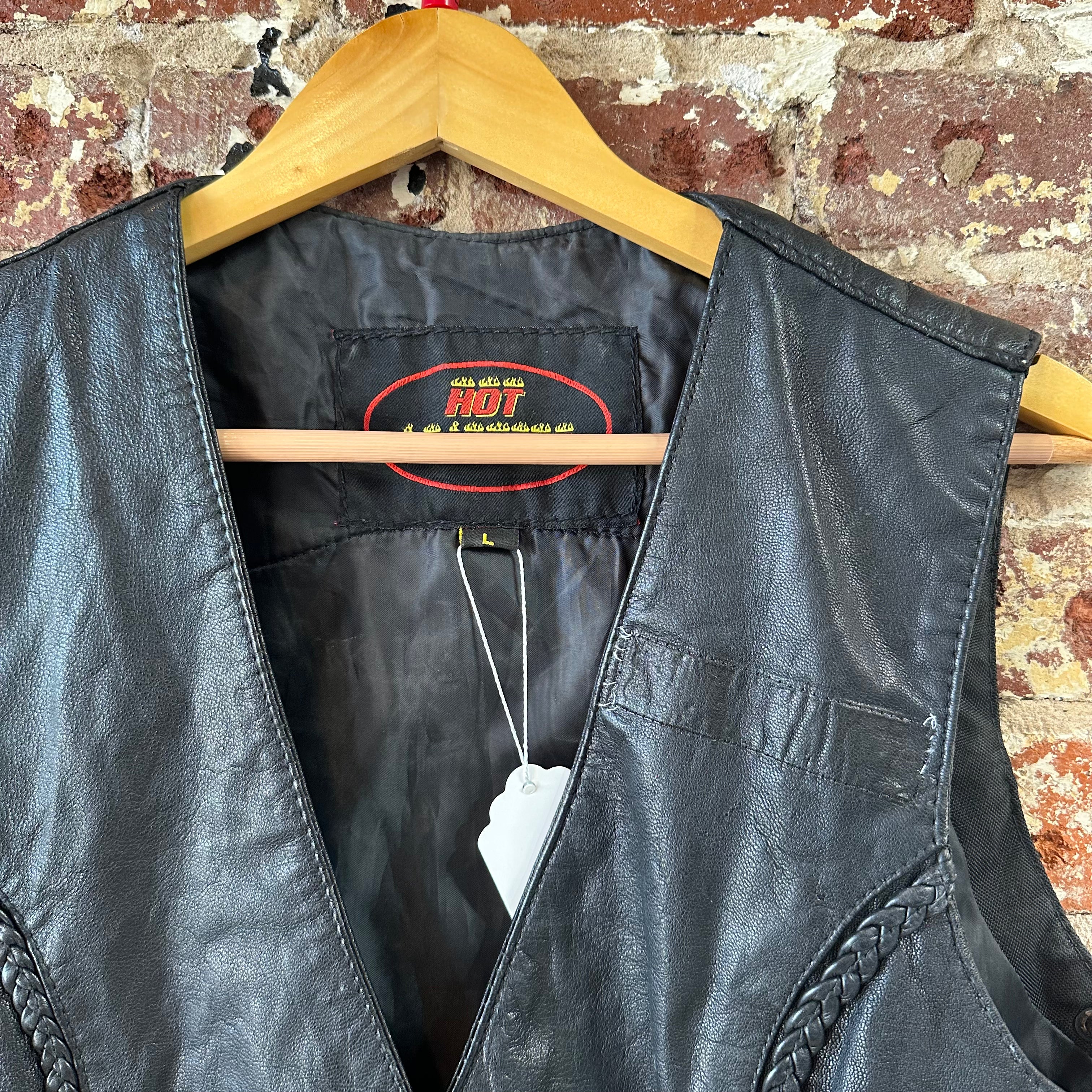Vintage Hot Leathers Motorcycle Biker Vest Men’s L Black Moto 80s VTG Genuine
