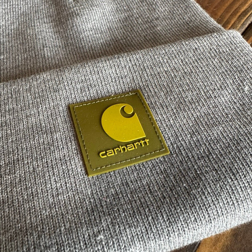 Carhartt A18 Rib Knit Cuffed Beanie Gray w/ green patch NEW Hat One size