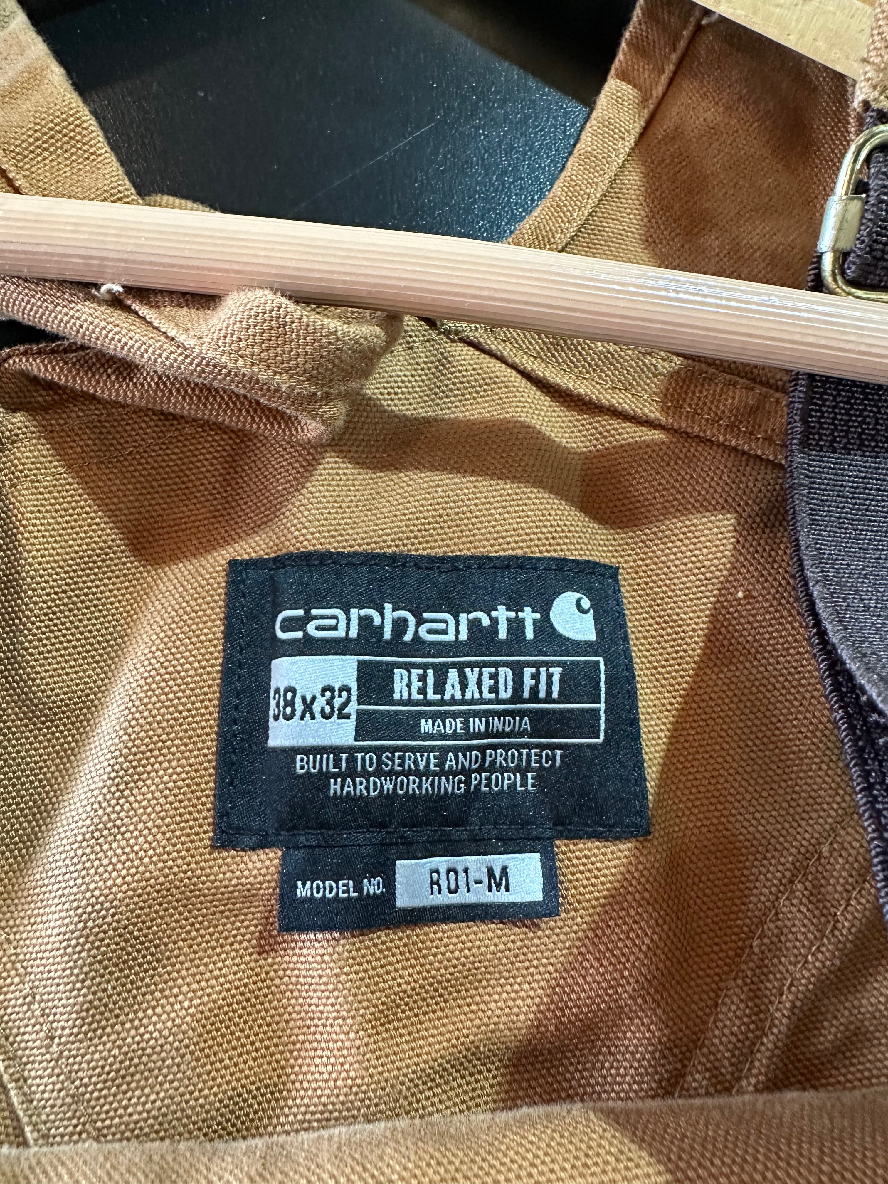 Carhartt R01 Mens 38x32 Brown Bibs