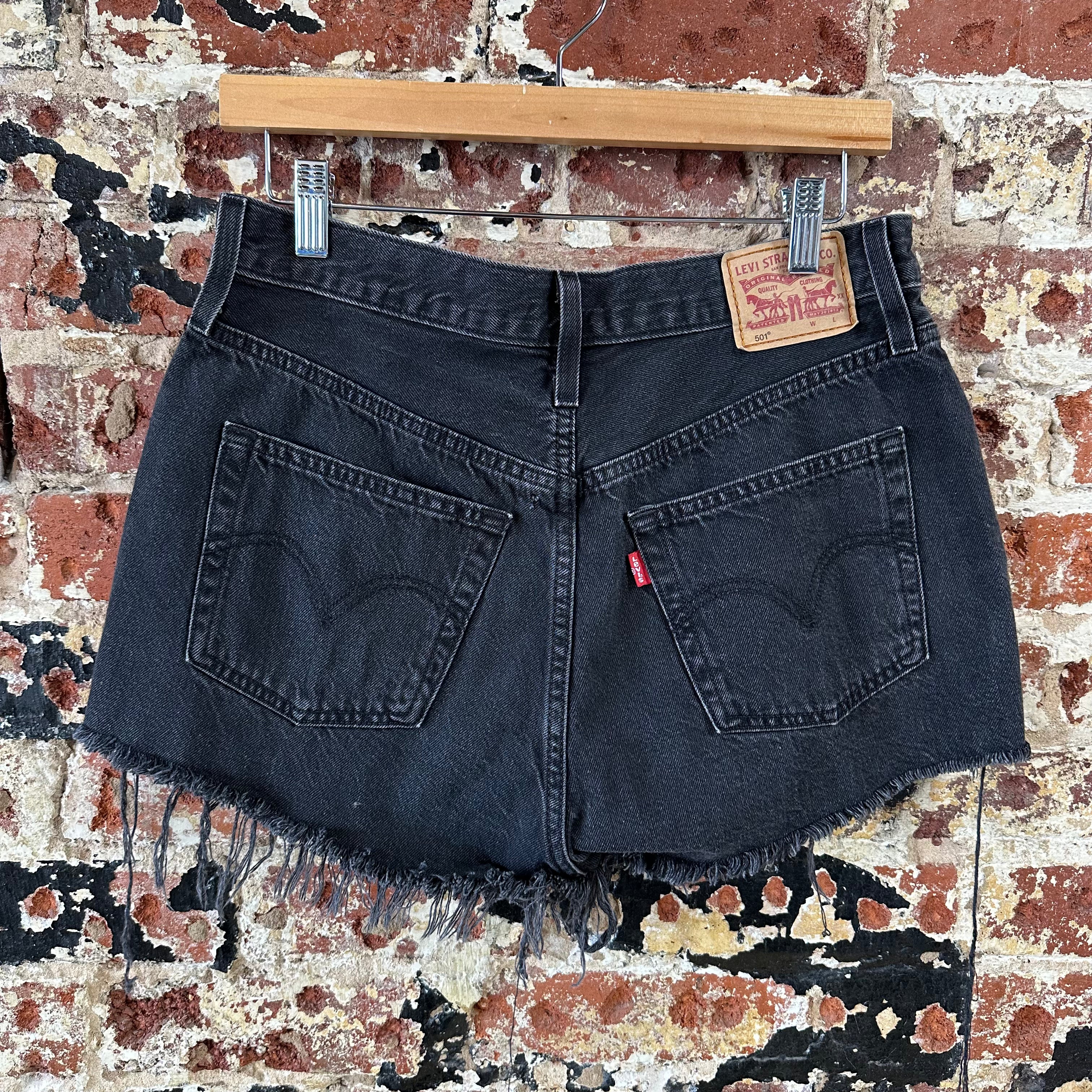 Levi's Cut Off Denim Black Jean Shorts Womens 29 Distressed- 32x2.5"