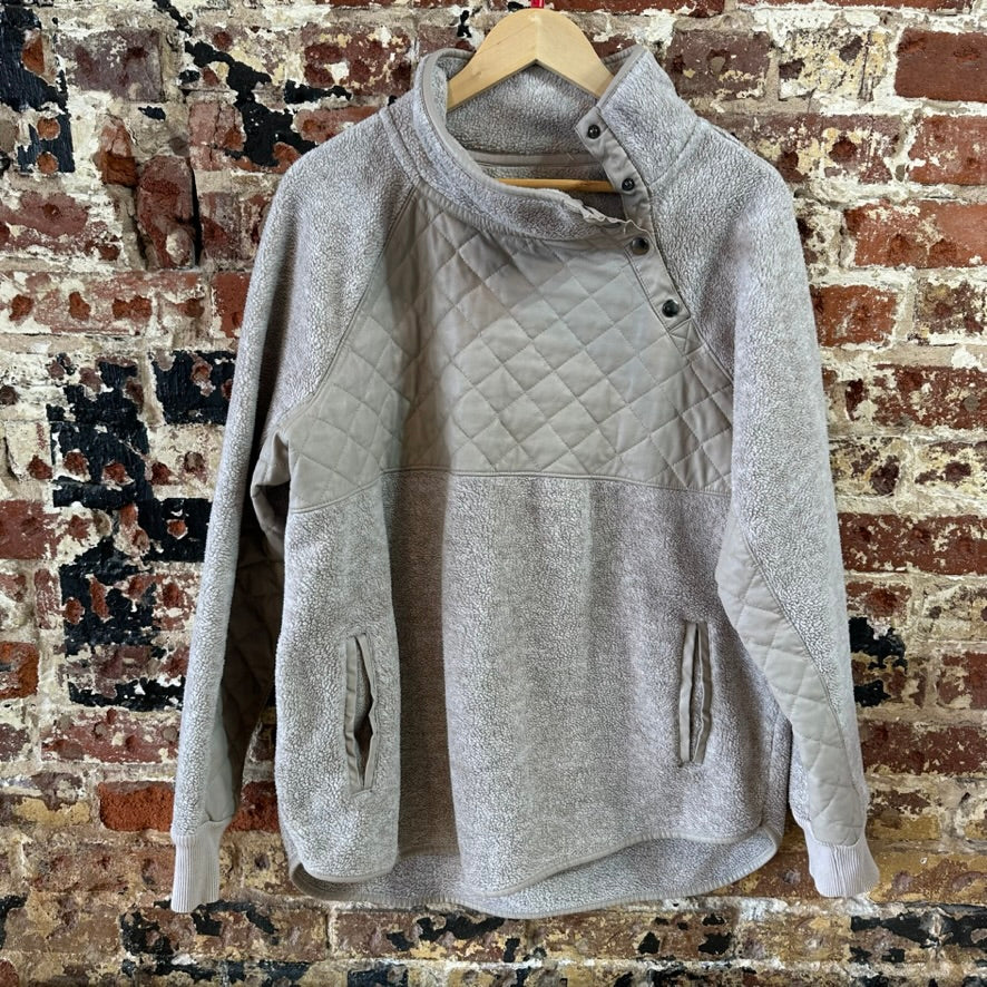 Abercrombie Fitch Women’s Asymmetrical Snap Fleece Tan Beige Large Sherpa