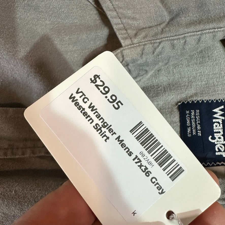 Wrangler Mens 17-35 Gray L/S Button Up