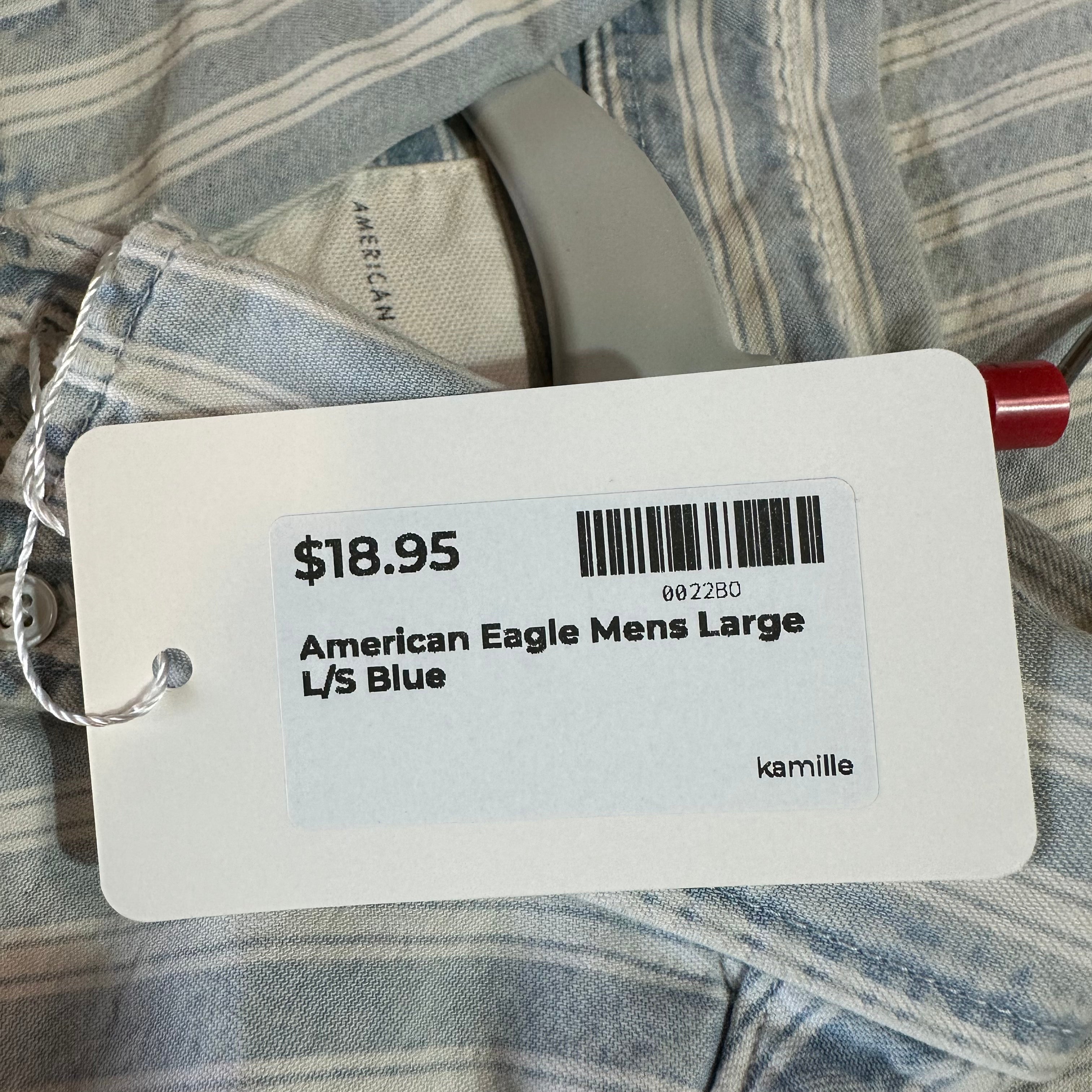 American Eagle AE Striped Shirt Mens Large Button Up Blue White
