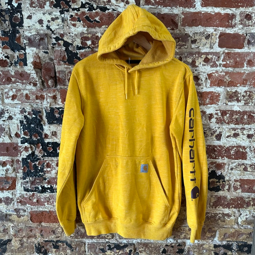 Carhartt Men's Small Sleeve Logo Hoodie Loose Fit Workwear Yellow K288