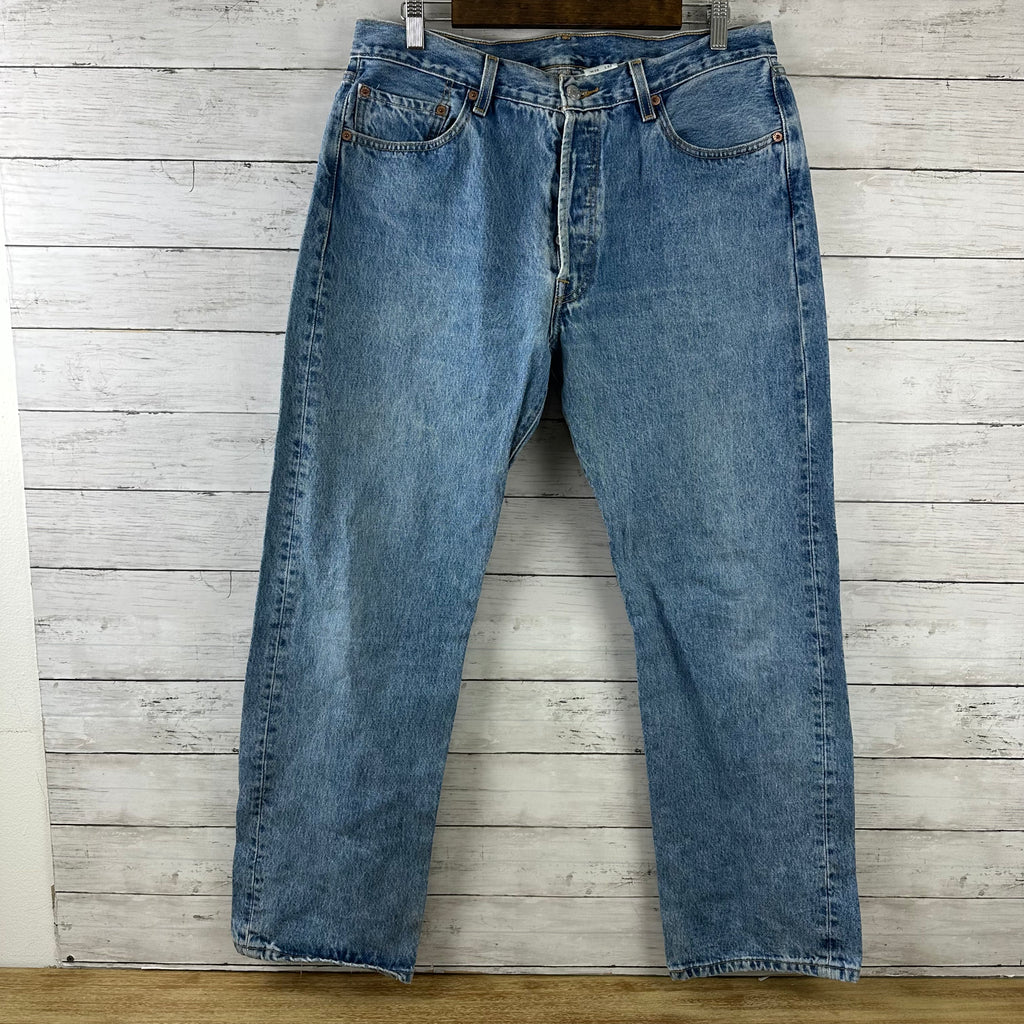 Levis 501 Jeans Mens 36x32 Straight Leg Button Fly Blue Denim