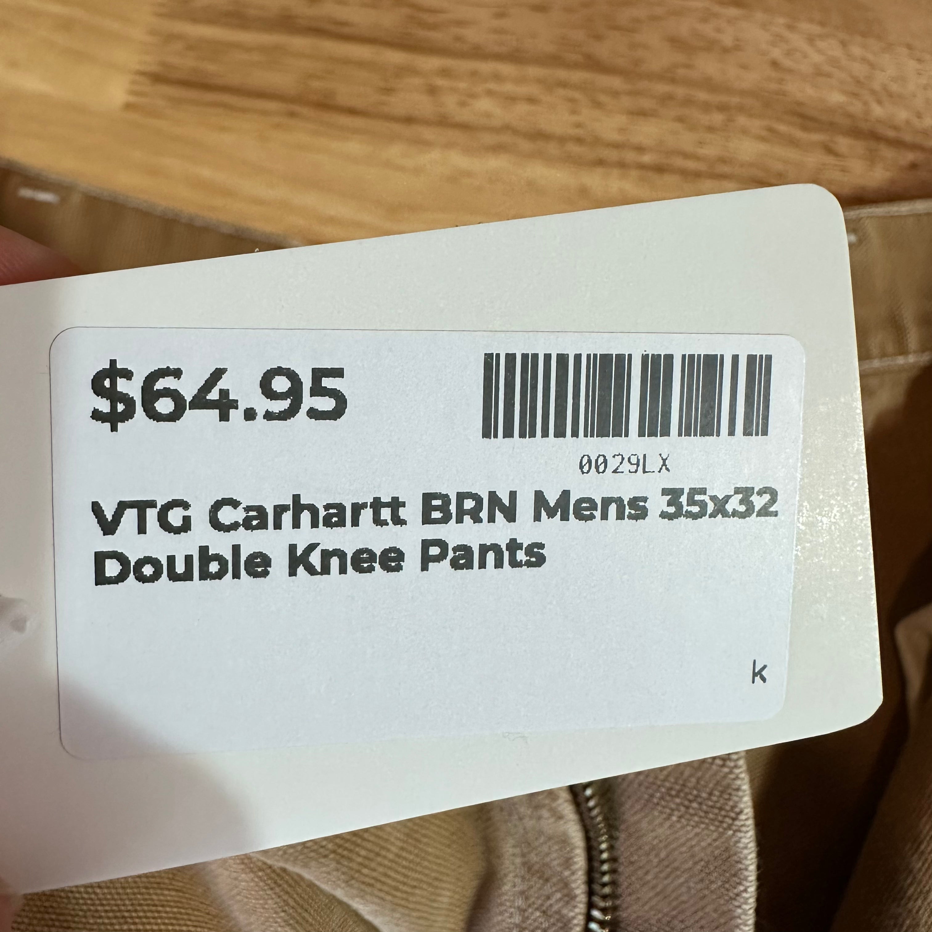 VTG Carhartt 62W Brown Mens 35x32 Double Knee Pants