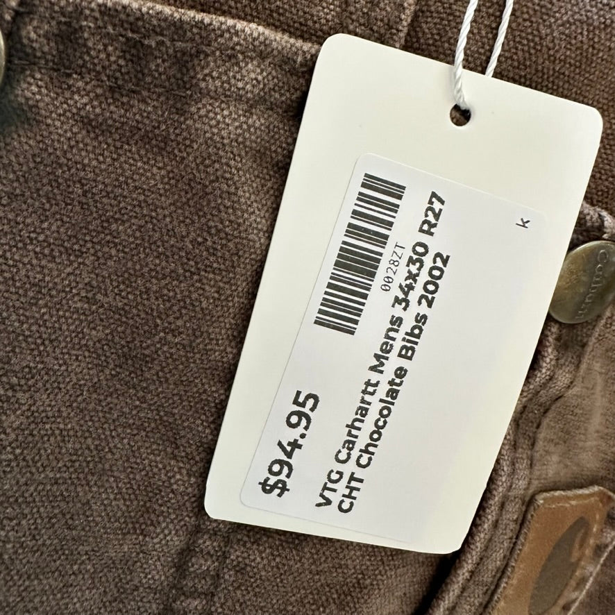 VTG Carhartt R27 CHT Mens 34x30 Brown Bibs