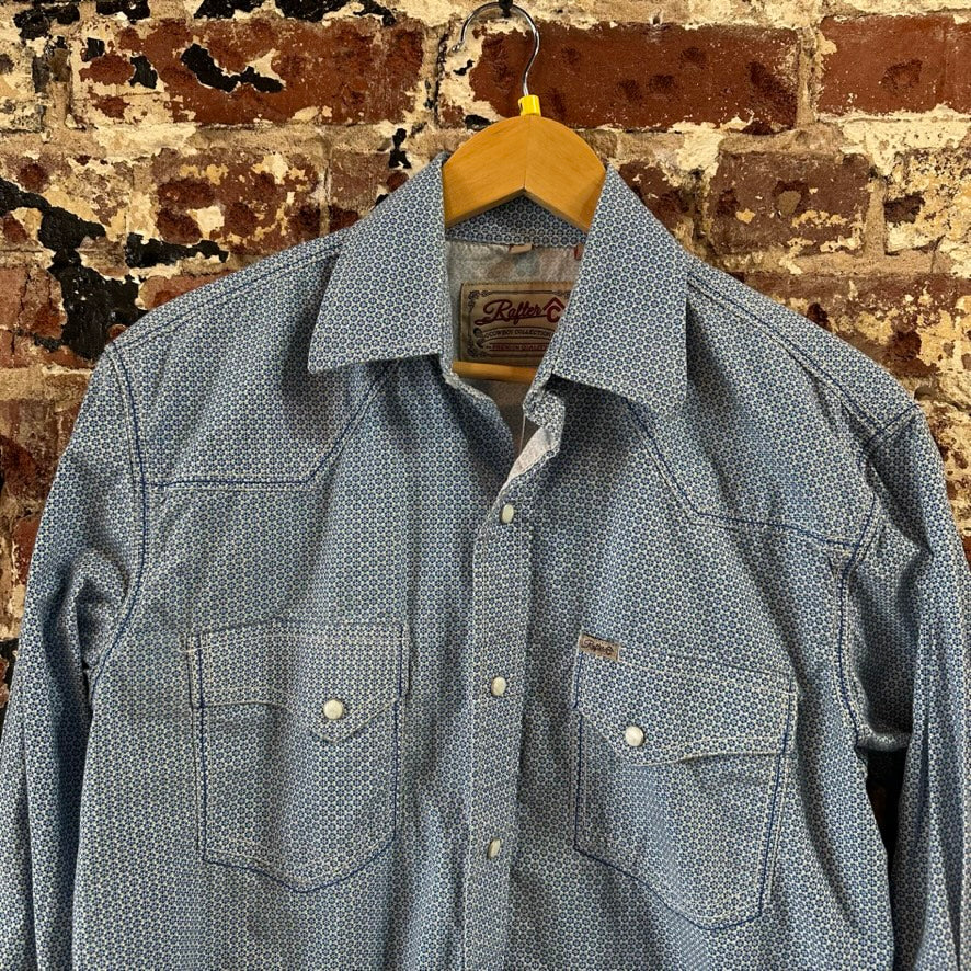 Rafter C Shirt Mens Medium Blue Western Pearl Snap Cowboy Collection Rodeo L/S