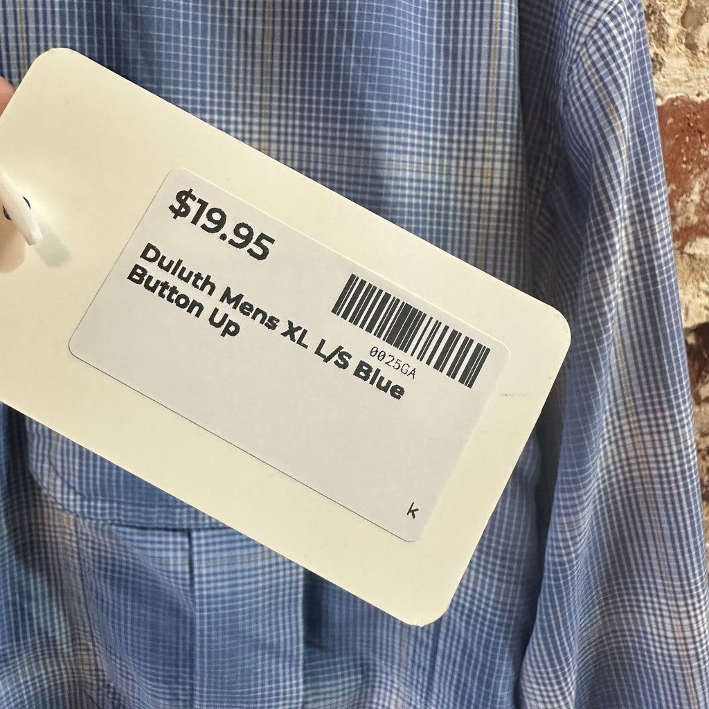 Duluth Trading Mens XL Button Down Shirt Blue Plaid Long sleeve Nylon