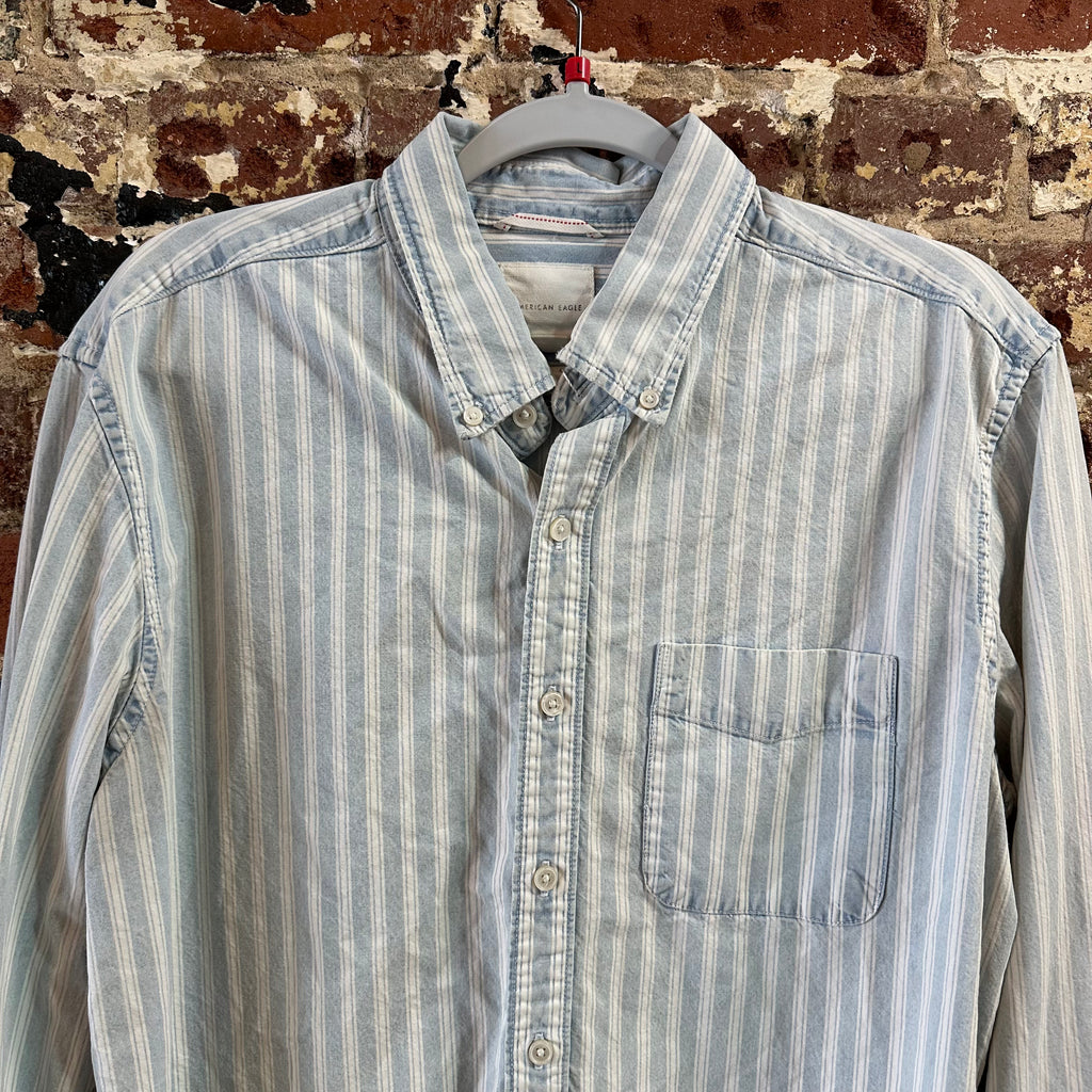 American Eagle AE Striped Shirt Mens Large Button Up Blue White
