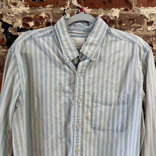 American Eagle AE Striped Shirt Mens Large Button Up Blue White