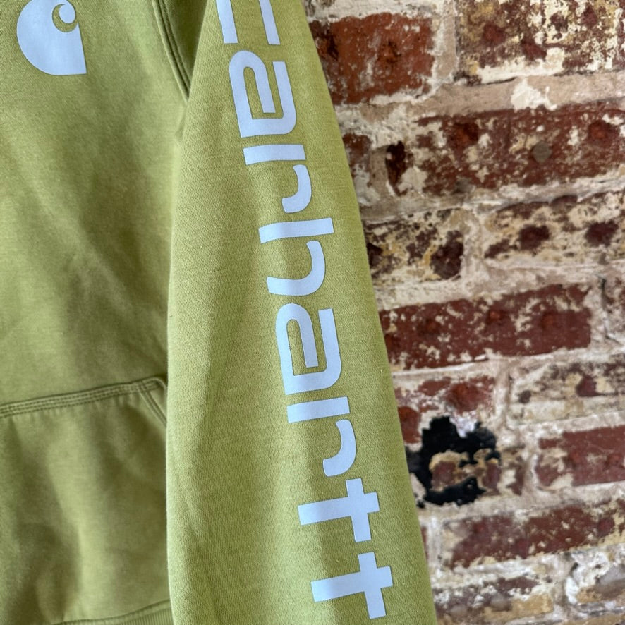 Carhartt Womens Small Green Hoodie Casual Sleeve Spellout midweight