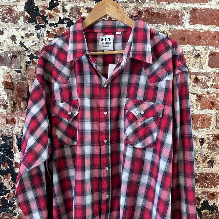 Ely Cattleman Mens 3XL Tall Pearl Snap Western Shirt