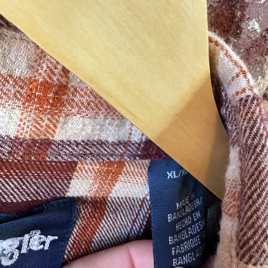 Wrangler Flannel Shirt Mens XL Pearl Snap Button Long Sleeve Brown Plaid