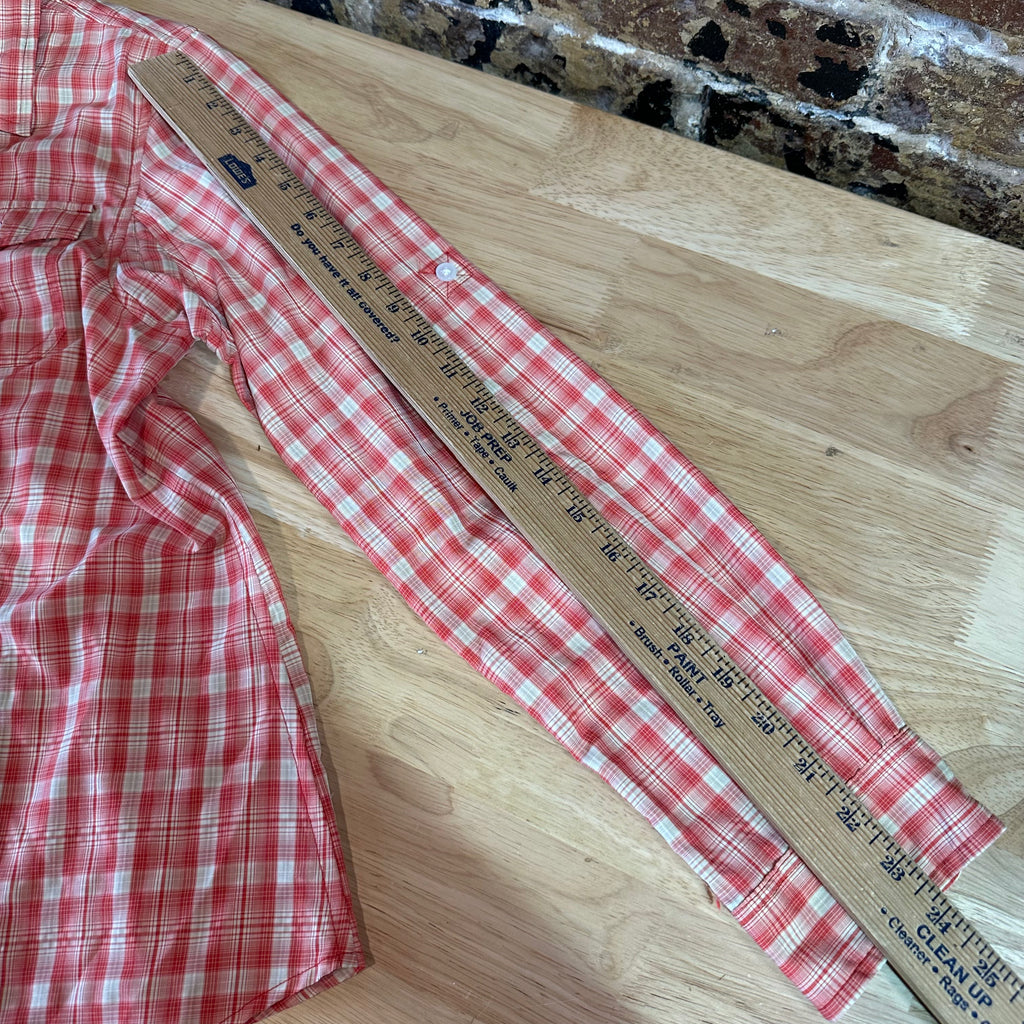 Duluth Trading Womens Medium Button Up Shirt Orange Plaid Long sleeve vented