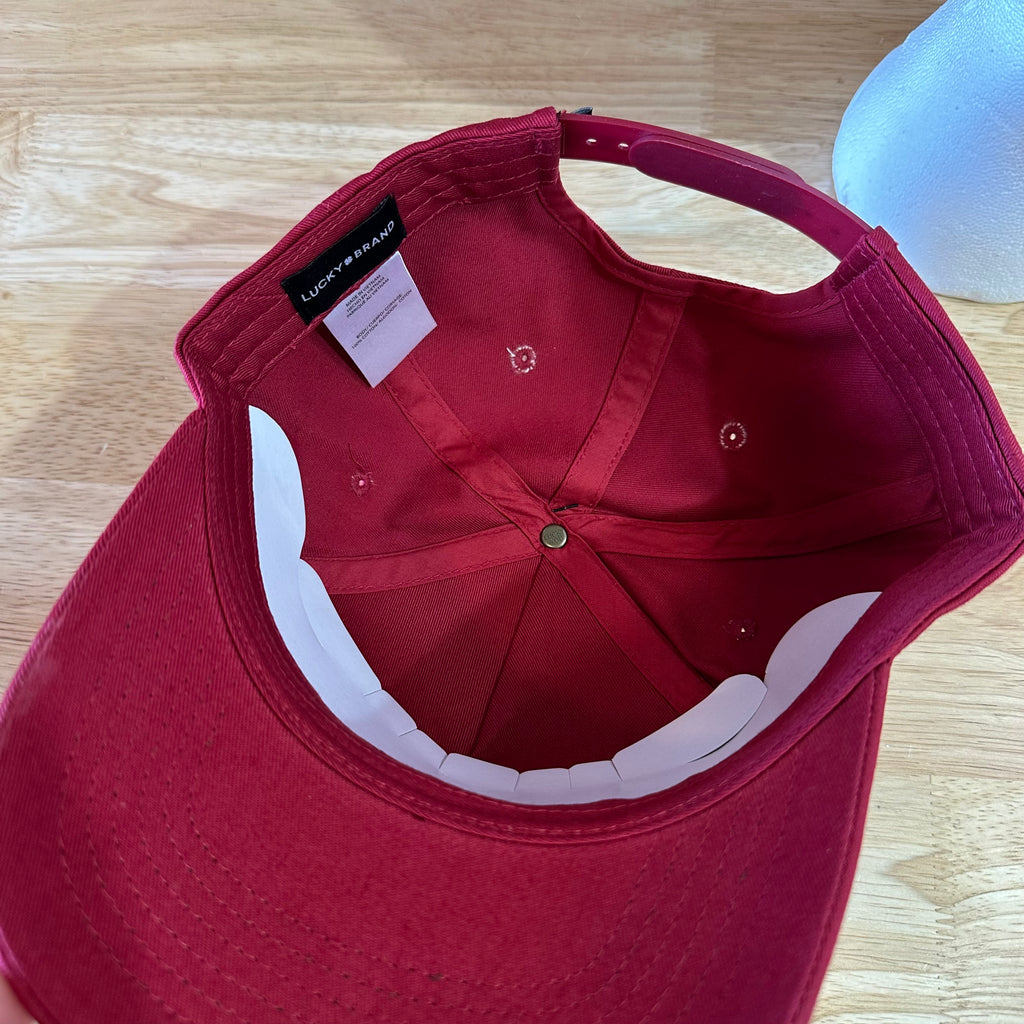 Lucky Brand Mens Red Varsity L Logo Snapback Hat Adjustable Cotton Baseball Cap