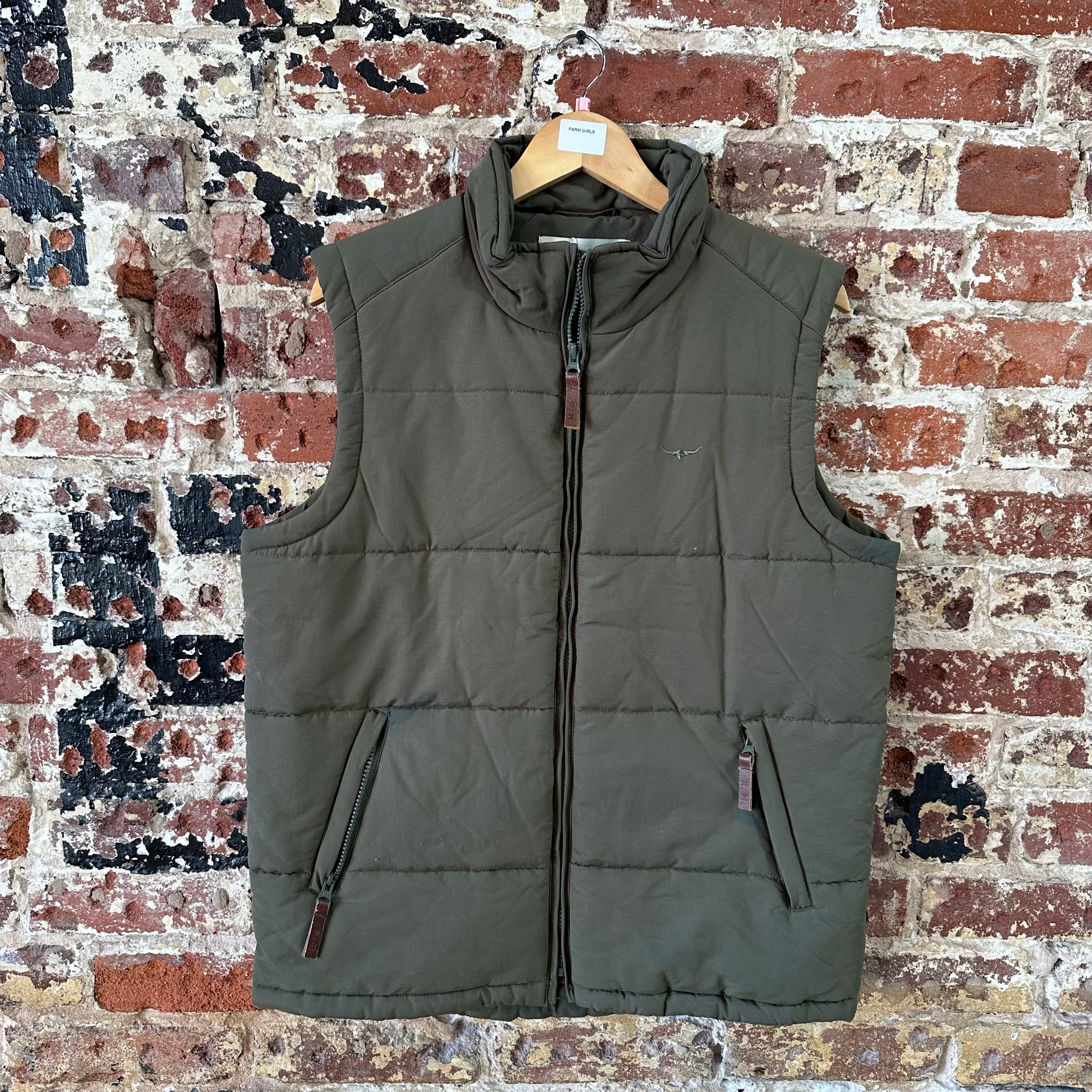 RM Williams Vest Mens SMALL Green Puffer Sleeveless Full Zip winter warm Size S
