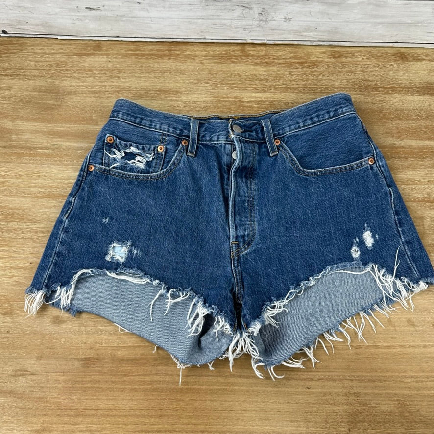 Levi's Cut Off Denim Blue Jean Shorts Womens 32 Distressed - 32x3"