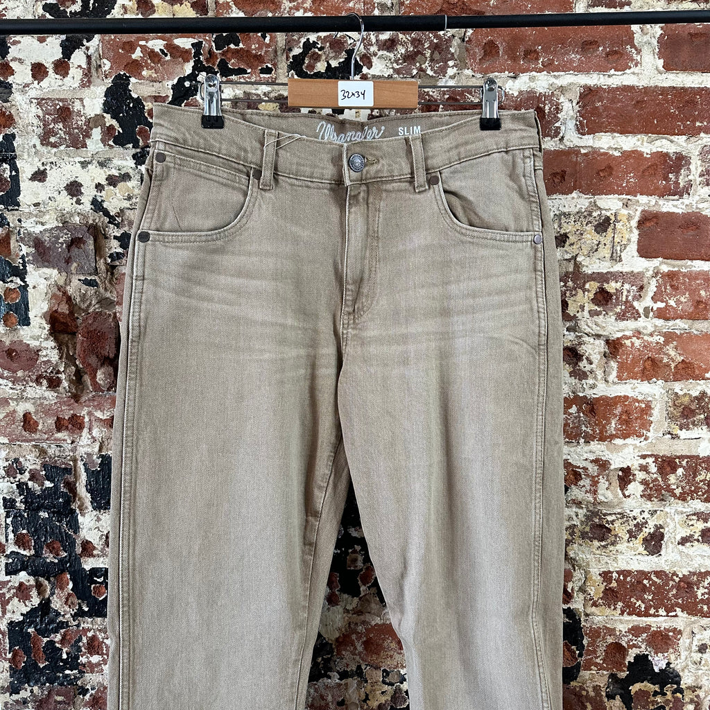 Wrangler Slim Straight Mens 32x34 Tan Jeans