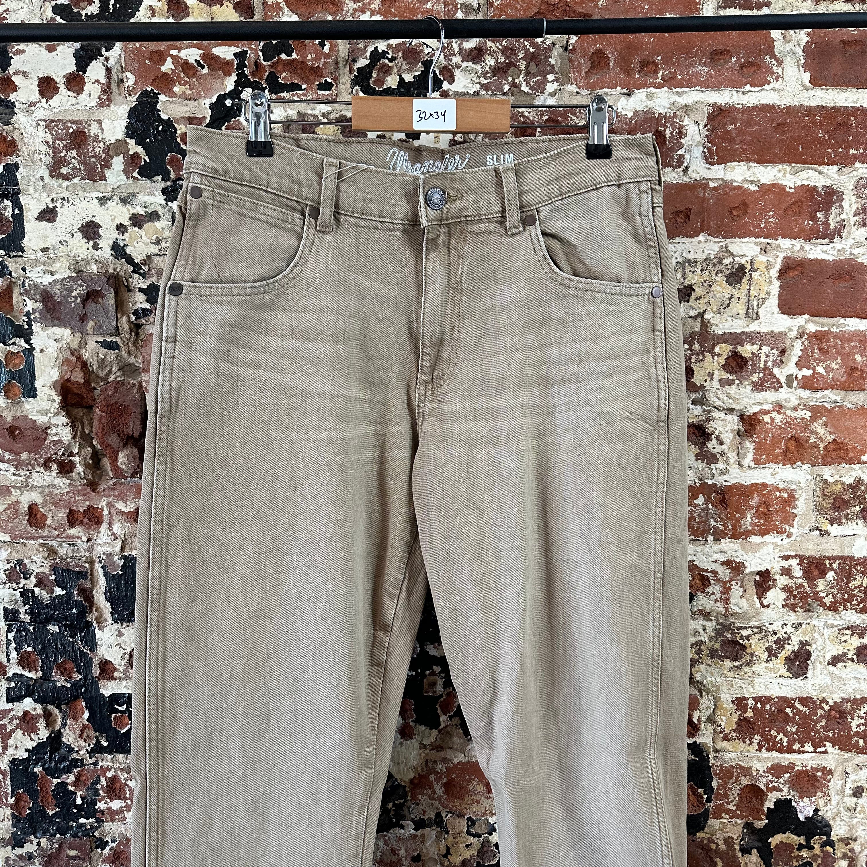 Wrangler Slim Straight Mens 32x34 Tan Jeans